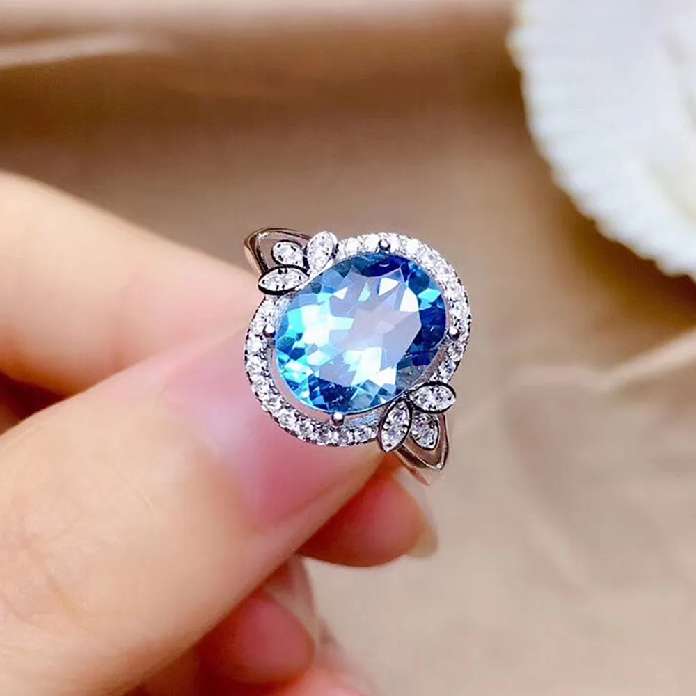 Azul Crystal Topaz Aquamarine Gemstones Diamantes Anéis para Mulheres Branco Ouro Prata Cor de Noivado de Casamento Presentes De Partido