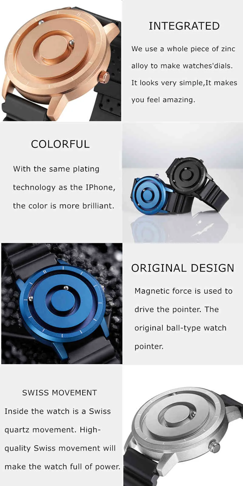 Eutour Blue Magnetic Ball Watch Men Fashion Casure Quartz Magnet Waterproof Sports Wrist Watches Relogio Masculino Drop 214157609