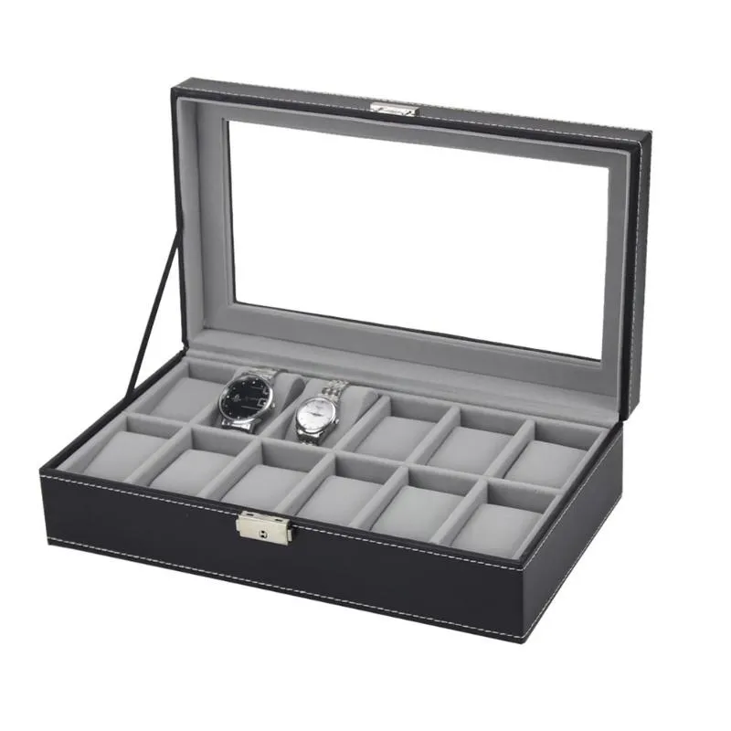 Watch Boxes & Cases 6 10 12 Slots Box Case Rings Chain Necklace Holder Storage Organizer Jewelry Display PU Leather Casket Saat Tr256E