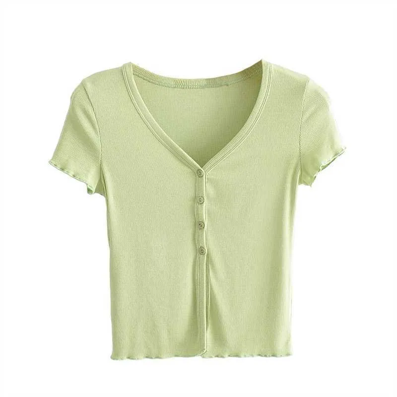 HSA Women Sweet Fashion Color مخططة بلوزات متبكلة خمر V الرقبة قصيرة الأكمام تمتد قمصان أنثى نحيفة قمصان أنيقة 210716