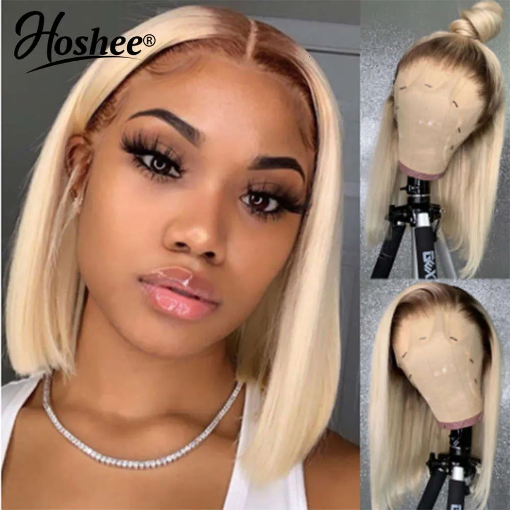 Perruque courte Bob Lace Front Wig 4613 blond miel, cheveux humains, bord coloré, pre-plucked, frein péruvien, pour femmes noires, 1808393619