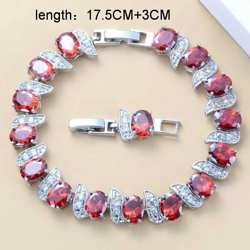 Set di gioielli da sposa in argento color argento da sposa Set di orecchini e bracciale con collana in granato rosso naturale CZ H1022