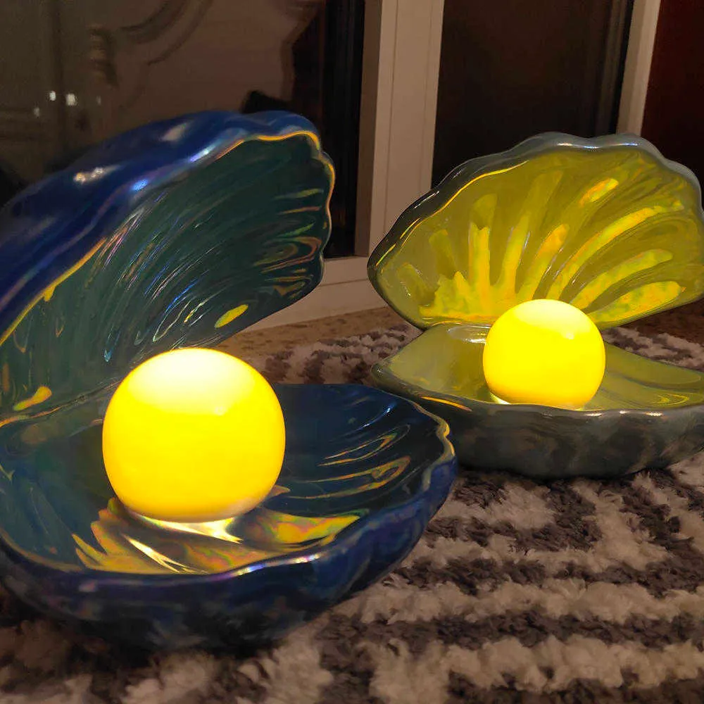 Keramische Shell Parel Lamp Slaapkamer Decor Nachtlampje Streamer Fairy Shell voor Meisje Home Decoratie Bedlampje Meisje Gift H09222189213