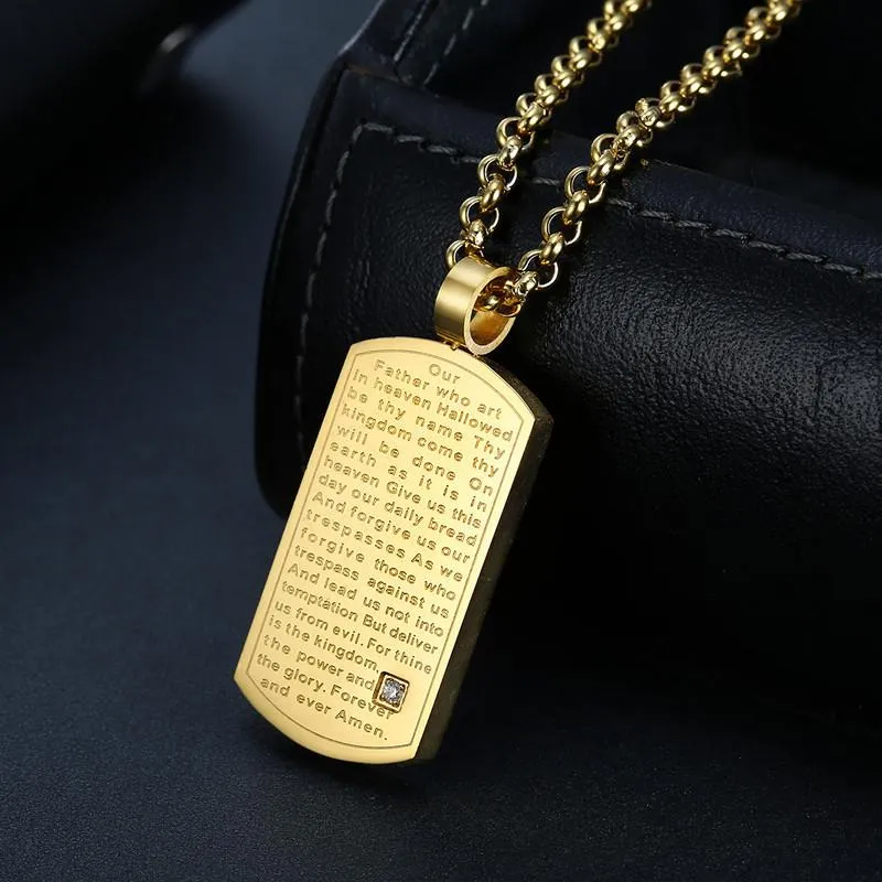 Pendentif Colliers Classique Bible Collier pour hommes Dog Tag Acier inoxydable Cristal Bijoux religieux Cadeau pour hommes Army247J