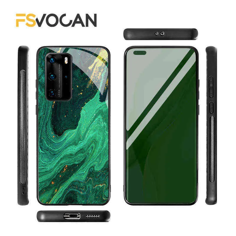 Funda de teléfono con diseño de piedra de Jade verde esmeralda para Huawei P30 P40 P20 Lite E Pro Honor 50 10X 10 10i Mate 20 30 Plus 8X 9X Nova 5T W220226