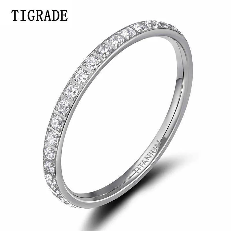 TIGRADE 2mm Women Ring Cubic Zirconia Anniversary Wedding Engagement Band Size 4 to 13 bagues pour femme 2107012904564