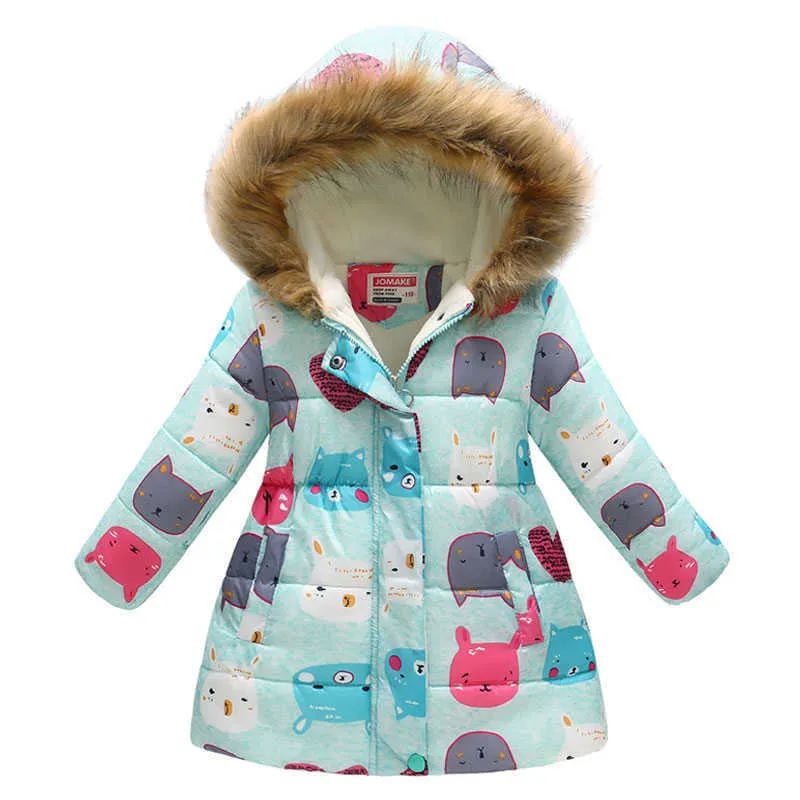 Vendita calda 2020 moda medio lungo cappotto invernale ragazze abbigliamento bambini giacca imbottita in cotone stampato ragazze grandi con cappuccio in pelliccia H0910