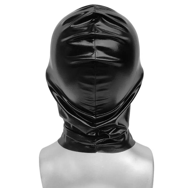 PU Leather Unisex Hood Masks with Face Mesh Patchwork Mens Headgear Roleplay Halloween Cosplay Costume Accessories Black