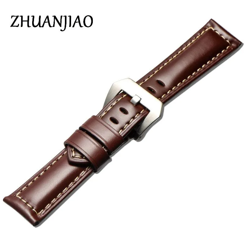 Bandas de reloj 22 24 26 mm Correa de cuero de vaca genuina vintage para 1950 Banda de pulsera de cuero impermeable Negro Marrón Pin Hebilla Men240f