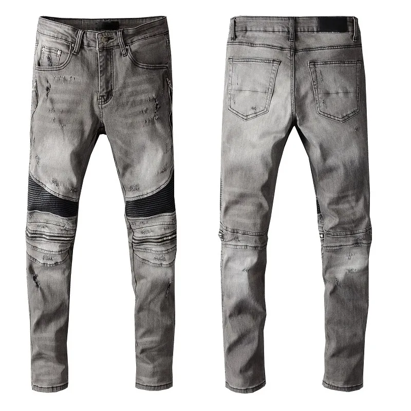 Mens Jeans Cool Ripped Hole Skinny Slim High Quality Hip Hop Denim Pants Fashion Trouses Grey Fashion Design