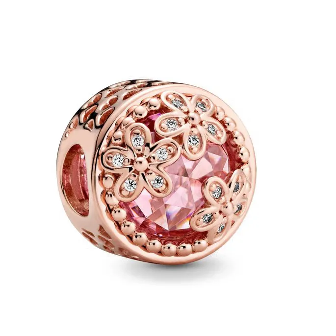 Plata 925 El nuevo colgante con clip en pavé de madre de amor de margarita infinito tejido hueco de oro rosa es adecuado para pulsera Pandora joyería de mujer