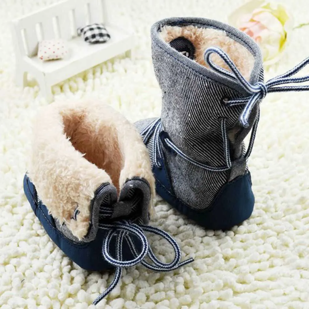 Baywell hiver bébé bottes de neige garçon chaussures semelle souple à lacets premier marcheur enfant en bas âge doublé en peluche polaire bottes 0-18 m G1023