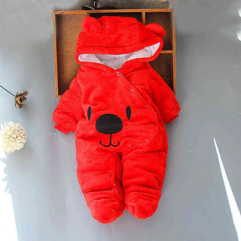Autumn Winter Baby Romper For Girls Cotton Hooded Overalls Boys Rompers Infant Jumpsuit Kids born Clothes 211229