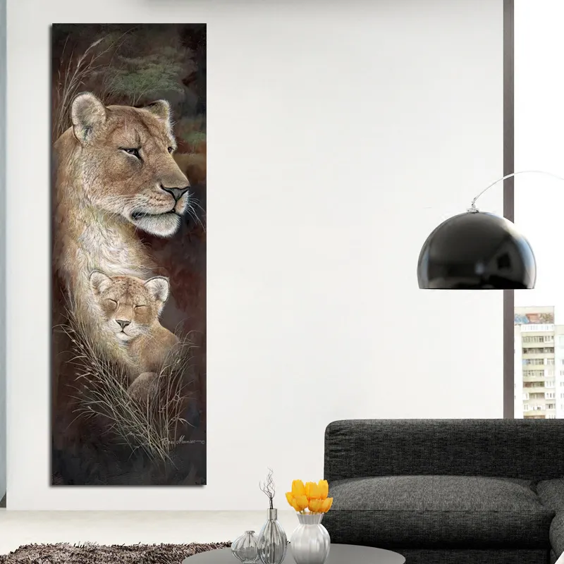 象のタイガーライオン鹿Zebra Leopardの母親と子供の絵のキャンバスの動物の装飾のポスター