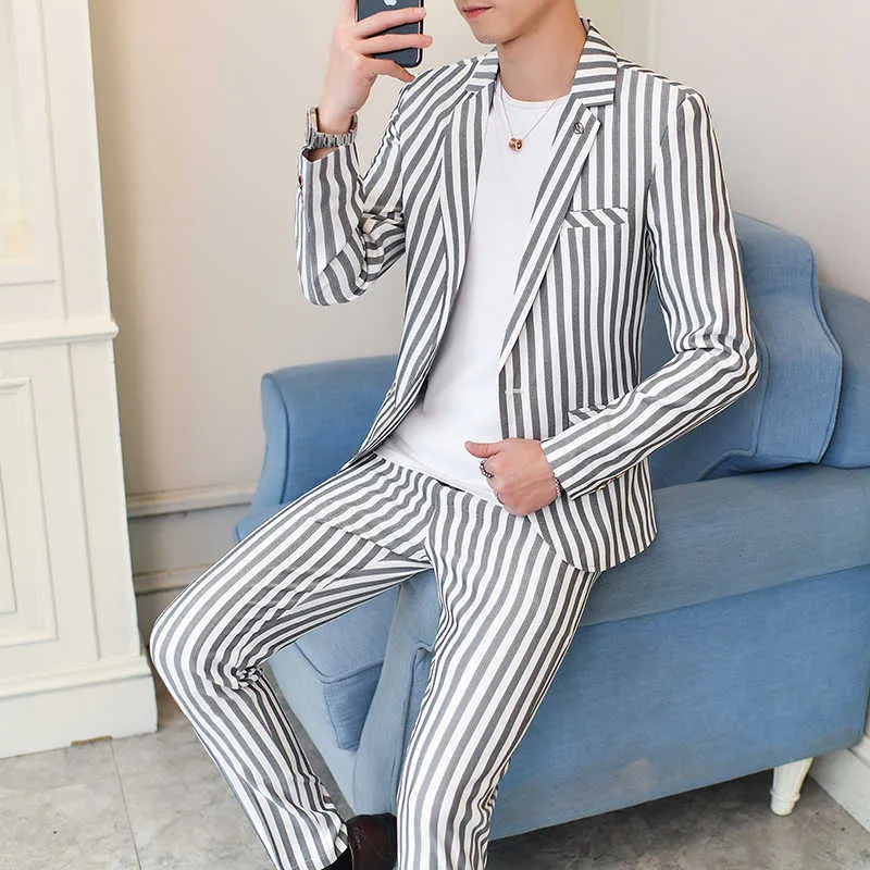 2021秋の新しいスーツの男性トレンド2ピース韓国版のナイトクラブ理髪店のスーツx0909