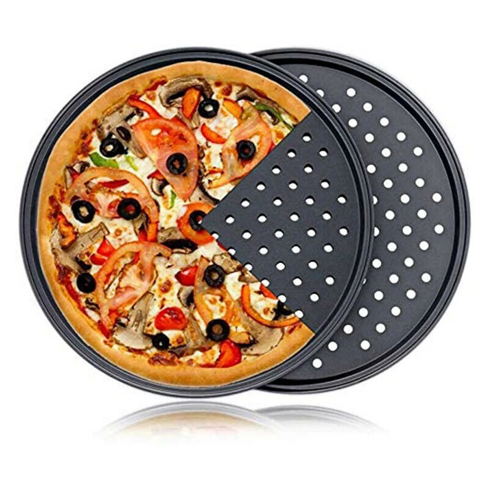 Strumento antiaderente da 32 cm tondo in acciaio al carbonio punzonatura stampo pizza teglia pizza calda rivestimento antiaderente