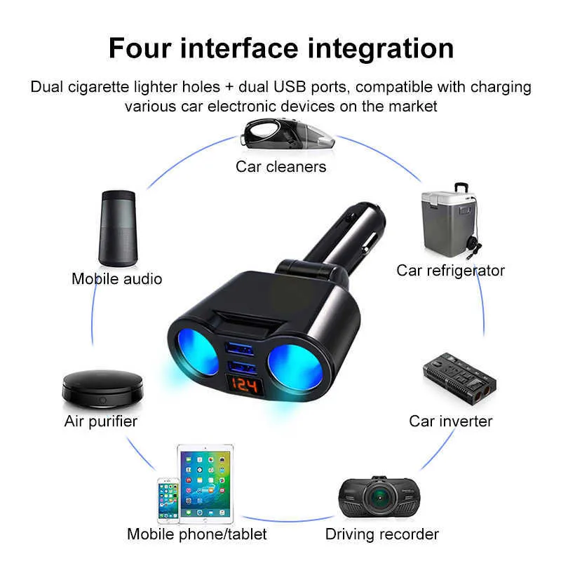 Ny 3.1A Dual USB Car Charger 2 Port LCD Display 12-24V Universal Car Cigarettändare Lighter Socket Splitter Plug Accessory Fast Charging Car