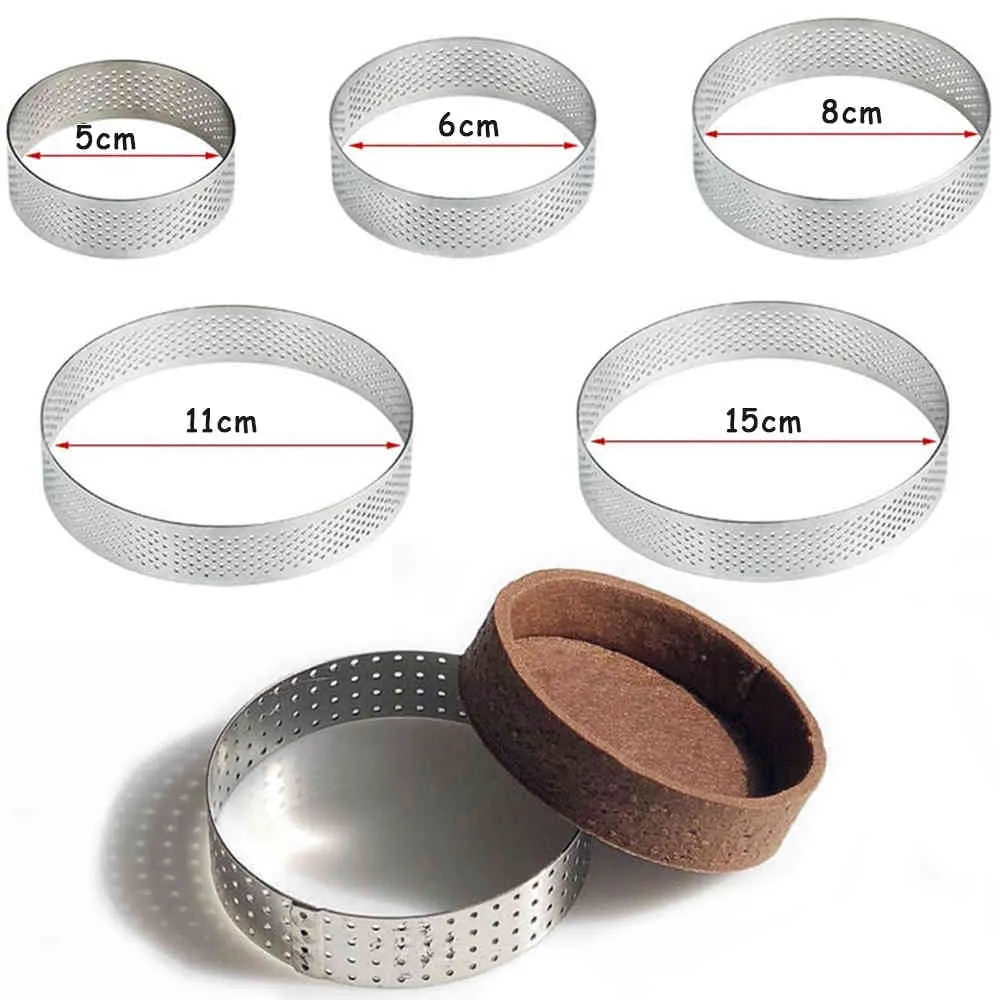 3 Circular Tart Ring French Dessert Stainless Steel Perforation Fruit Pie Quiche Cake Mousse Mold Kitchen Baking Mould237l