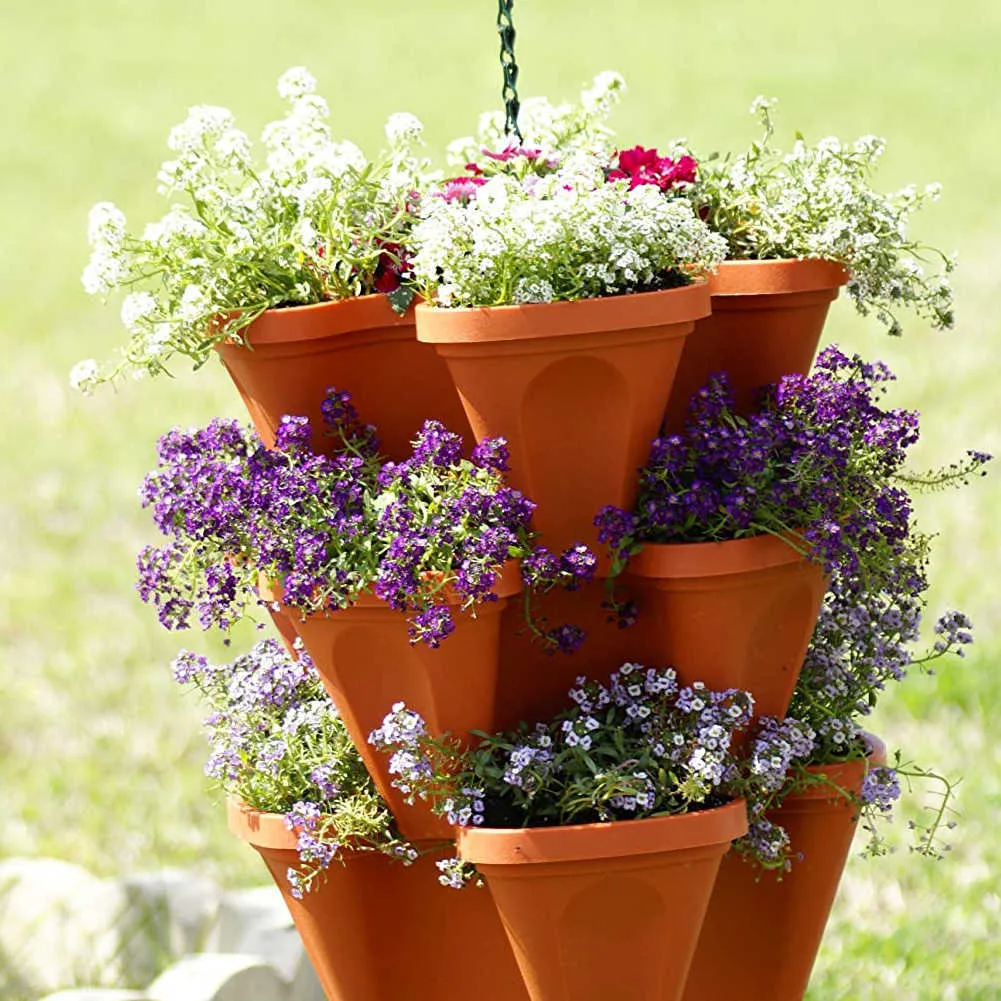 Dimensional Four-Petal Flower Pot Strawberry Basin Multi-Layer Solderposed Cultuur Pot Plantaardige Fruit Planting Pot Y0910