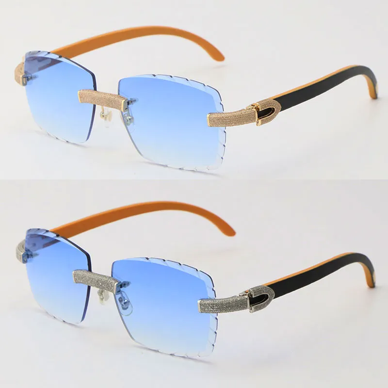 2022 NY METAL RIMLESS MAN WOMENS SUNGLASSES Original träblandning Mikrobelagd diamantuppsättning kvinna solglasögon man och kvinnlig körning F2339