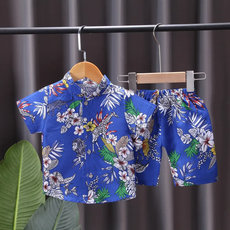 Moda impressão roupas conjuntos meninos verão de mangas curtas pequenas e de tamanho médio crianças de beachwear