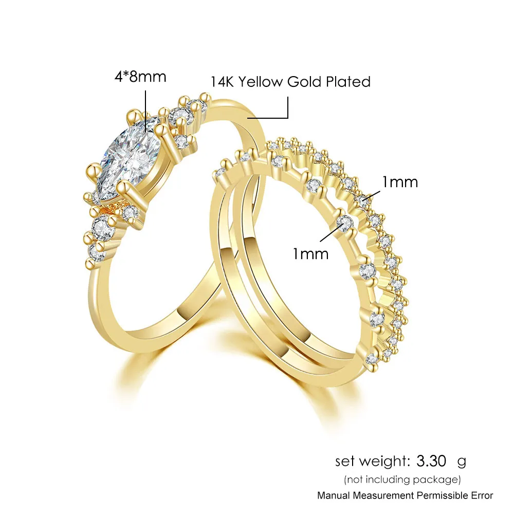 Conjunto pequeno de anel pequeno para mulheres, cor dourada, zircônia cúbica, midi, anéis de dedo, aniversário de casamento, acessórios de joias, presentes, kar229343r