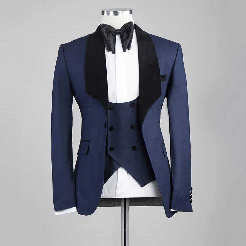 Vit brudgum tuxedo för bröllop 3 stycken män passar jacka väst med byxor 3 stycke manlig mode kostym formell design 2021 x0909