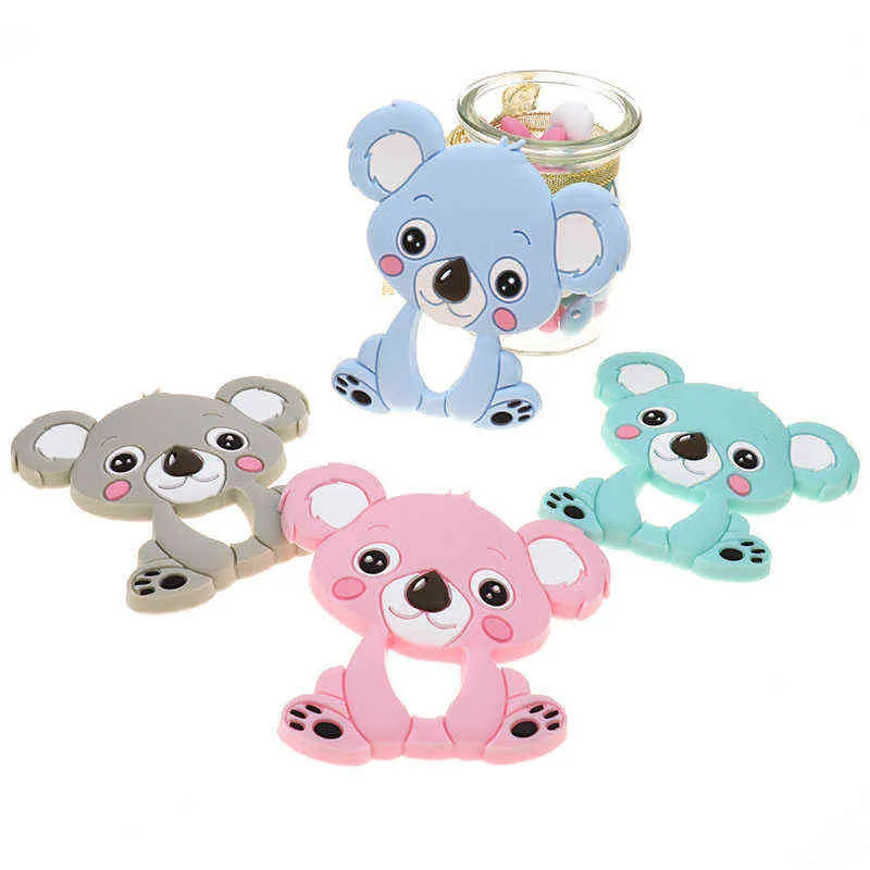 Großhandel 10 stück Koala Silikon Baby Beißring Tier Bär Bpa Frei geboren Zahnen Halskette Anhänger Zubehör DIY Weihnachtsgeschenk 211106