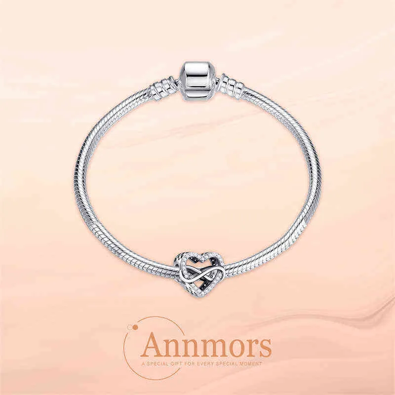 Hartvormige Boog Ingelegd Zirkoon Bangle Hanger 925 Sterling Originele Past Pandora Charms Armband voor Familie Vrouw Charm1964