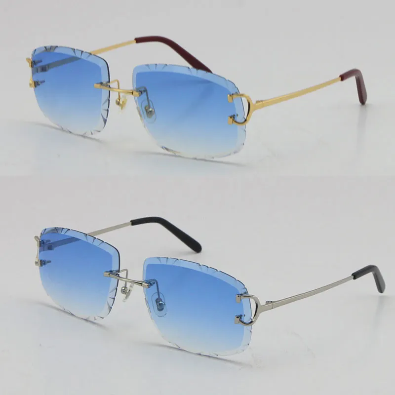 Piccadilly Lente irregular sin marco con corte de diamante Gafas de sol para mujer o hombre Unisex Sin montura Tallada al aire libre Gafas de conducción Moda Eye223z