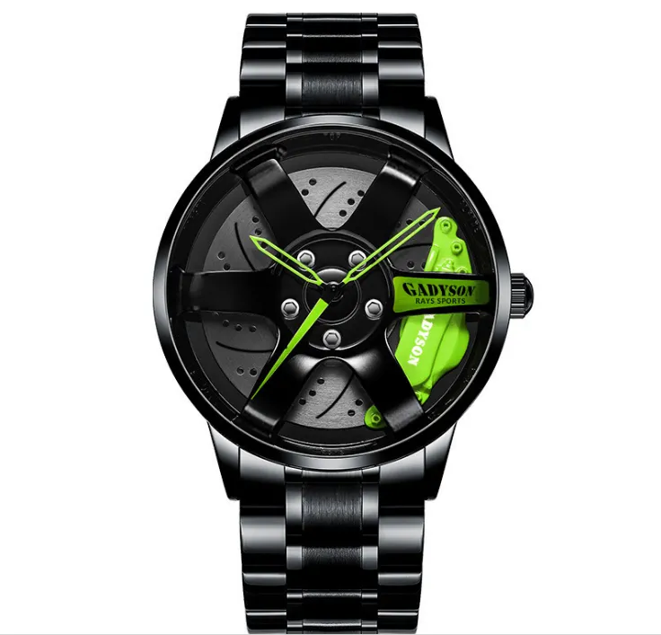 Groene Handen Uniek Ontwerp Quartz Horloge 40MM Diameter Wiel Stijl Heren Horloges Jongens Studenten Locomotief Creatieve Watches273z