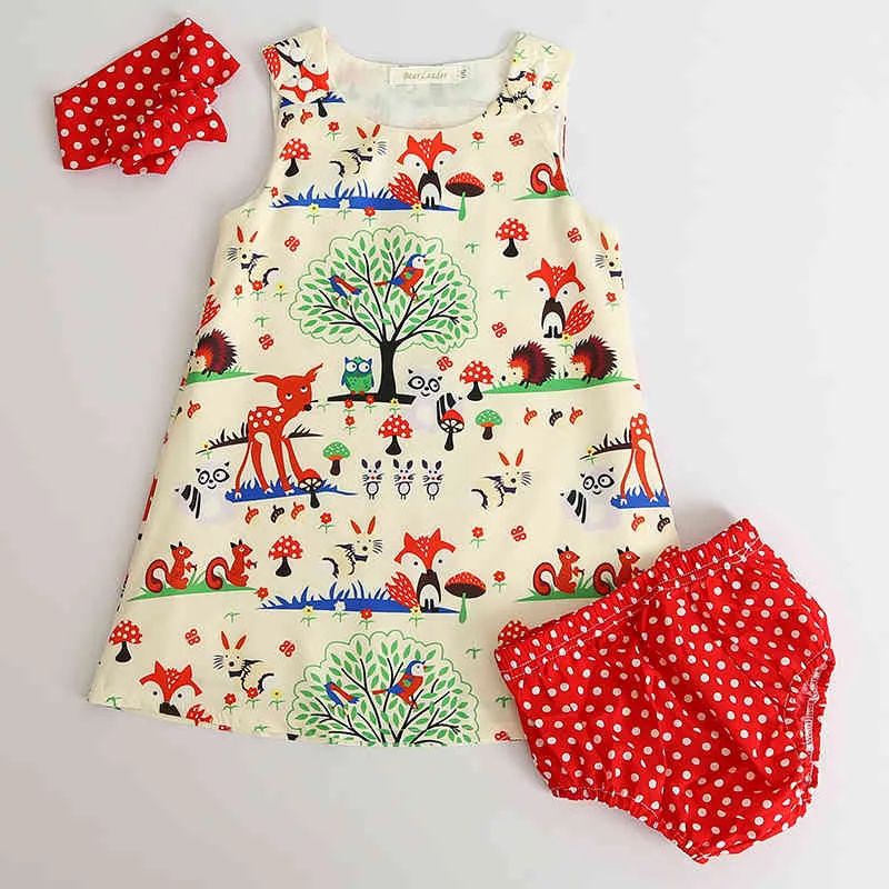 Baby Girls Clothing Sets Brand Three Piece Short Pants+Hair Band+Dress Printing Patten For 6-24M 210429