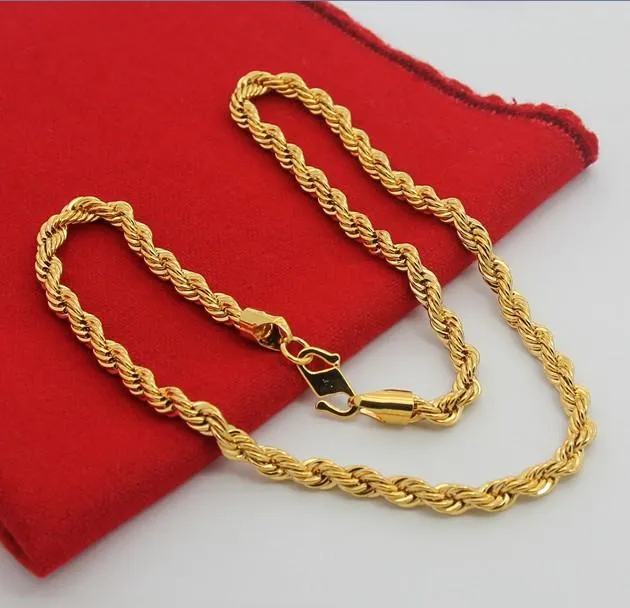 24k Color oro lleno 3 4 5 6 mm Cadena de collar de cuerda para hombres Pulsera de mujer Accesorios de joyería de oro Chokers2360