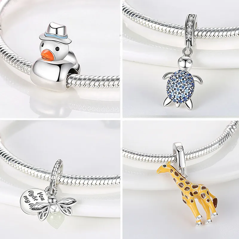 925 Sterling Silver Monkey Beads Fox Coruja Charme Cat Encantos Flor Bee Pingente Fit Pandora Pulseira Jóias DIY Presente