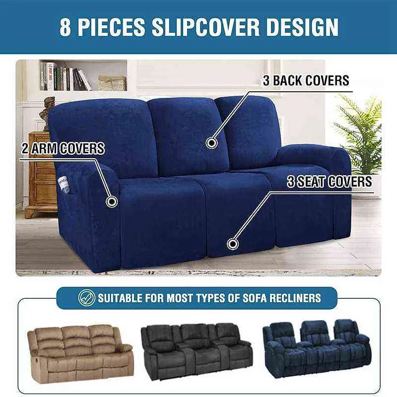 1 2 3 lugares reclináveis ​​sofá capa elástica massagem com tudo incluído slipcover para sala de estar camurça espreguiçadeira poltrona sofá 211116