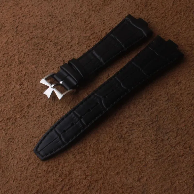 Bracelets de montre Durable noir bleu marron bracelet de montre en cuir véritable 25mm bouche convexe 9mm bracelet en cuir de veau pour VC outre-mer 7700V 110A-B12200i