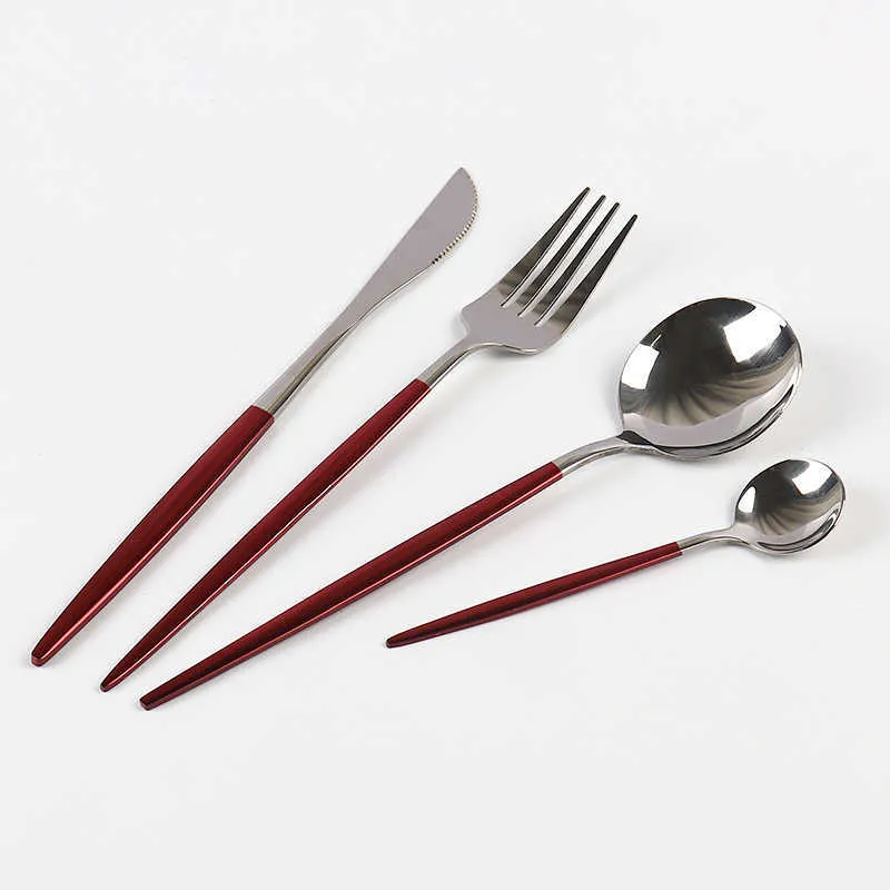 Full Tableware Multicolor Stainless Steel Cutlery Set Fruit Cake Fork Dessert Spoon Knife Household el Kitchen Tool 210804