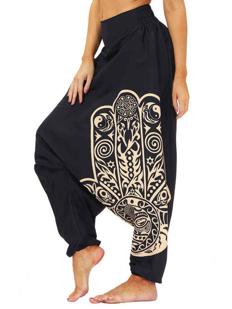 Kvinnor och män Elastiska midja lös palazzo fit baggy zigenare hippie boho Aladdin Yoga Harem Pants H1221