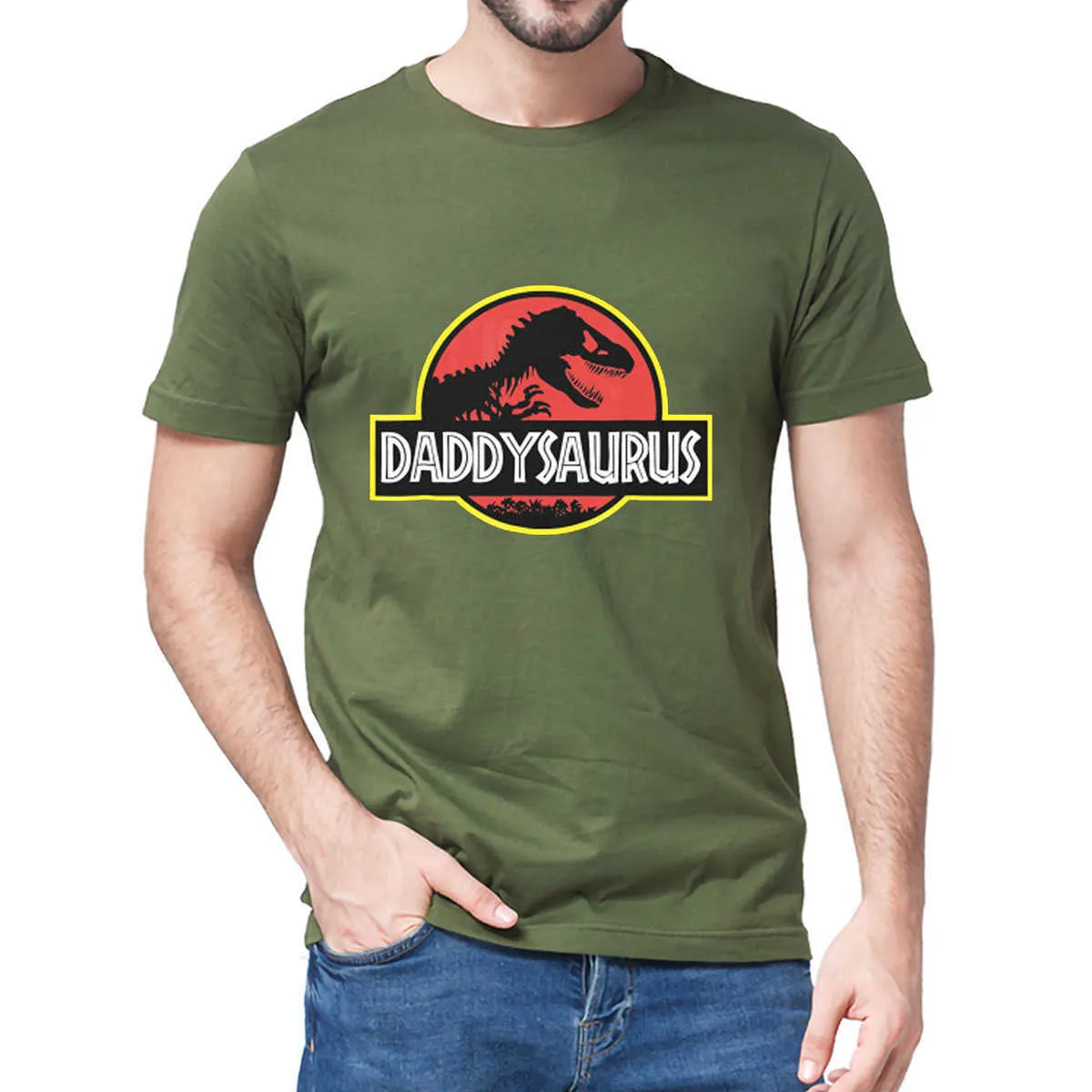 Dinozaur Tata Saurus Ojciec Prezenty Funny Graphic Tee Family Birthday Party Tops Męskie 100% Bawełna Koszulka 210629