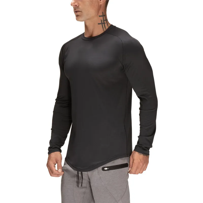 Yeni Moda Uzun Kollu T Gömlek Erkekler Mesh Sporting Tişört Erkekler Fitness erkek Katı O-Boyun Spor Salonları Vücut Geliştirme T-shirt Homme 210421