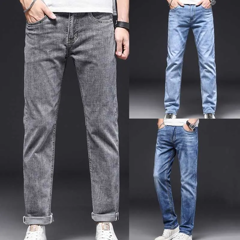 Moda estiva da uomo Jeans casual sottili Lavato vintage Vestibilità rilassata Pantaloni in denim alla moda Pantaloni classici a gamba dritta a 5 tasche Pantaloni lunghi X0621