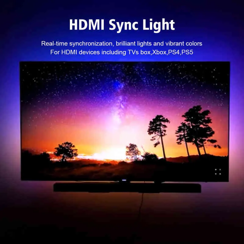 Umgebungs-TV-PC-Hintergrundbeleuchtung, LED-Streifenlichter für HDMI-Geräte, USB-RGB-Band, Bildschirm-Farbsynchronisierung, LED-Licht-Set für Alexa, Google TVs, Box W170H