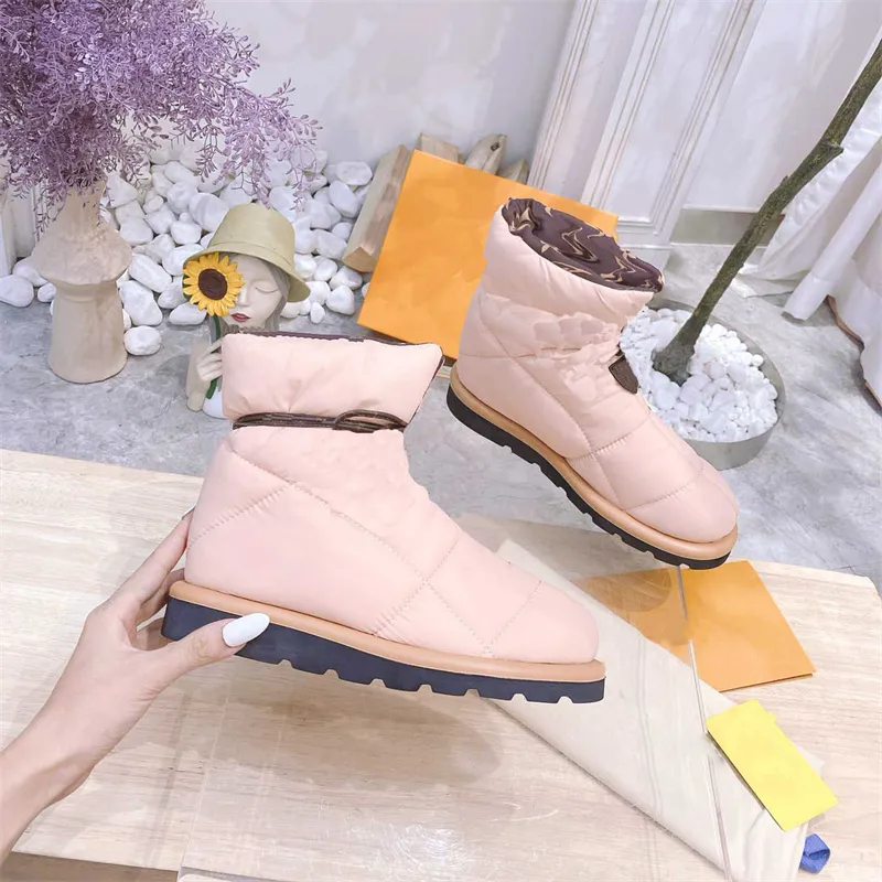 2021 Designer Women Pillow Boots Winter Ankle Boot Flowers Print Lace UP Shoes Waterproof Down Luxury Keep Warm Cotton Snow Shoe With Box 35-41