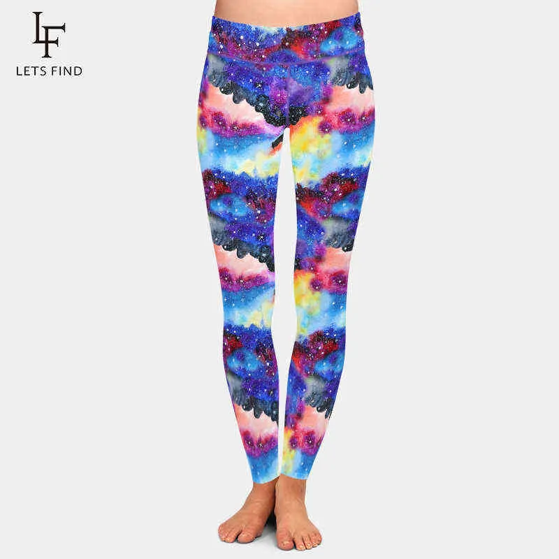 LETSFIND Ankunft Schöne Galaxy Muster Drucken Hohe Taille Plus Größe Frauen Leggings Mode Fitness Dünne Weibliche Neunte Hosen 211204