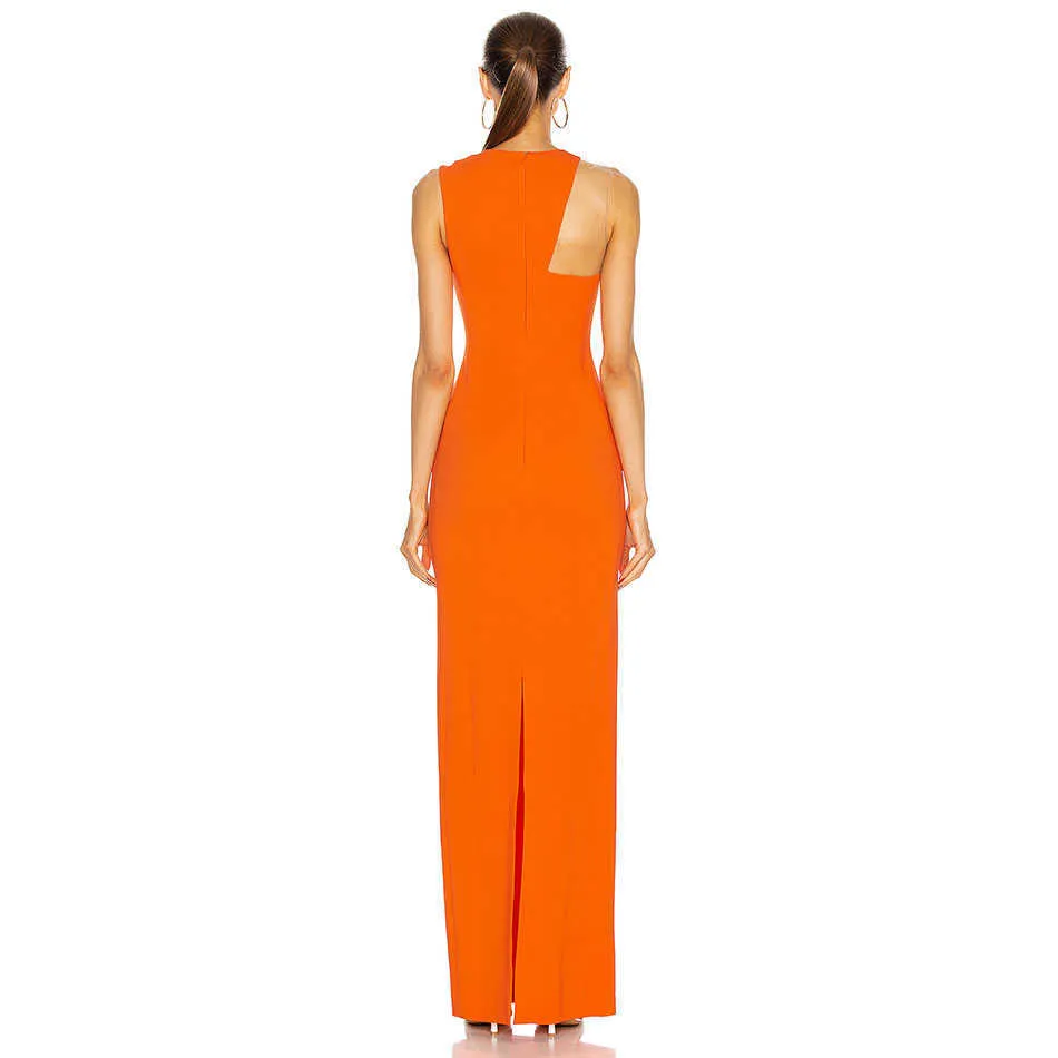 Sommer Mode Elegante Frau Bandage Kleid Sexy Rundhals Sleeveless Strumpfhosen Orange Lange Promi-Party 210527