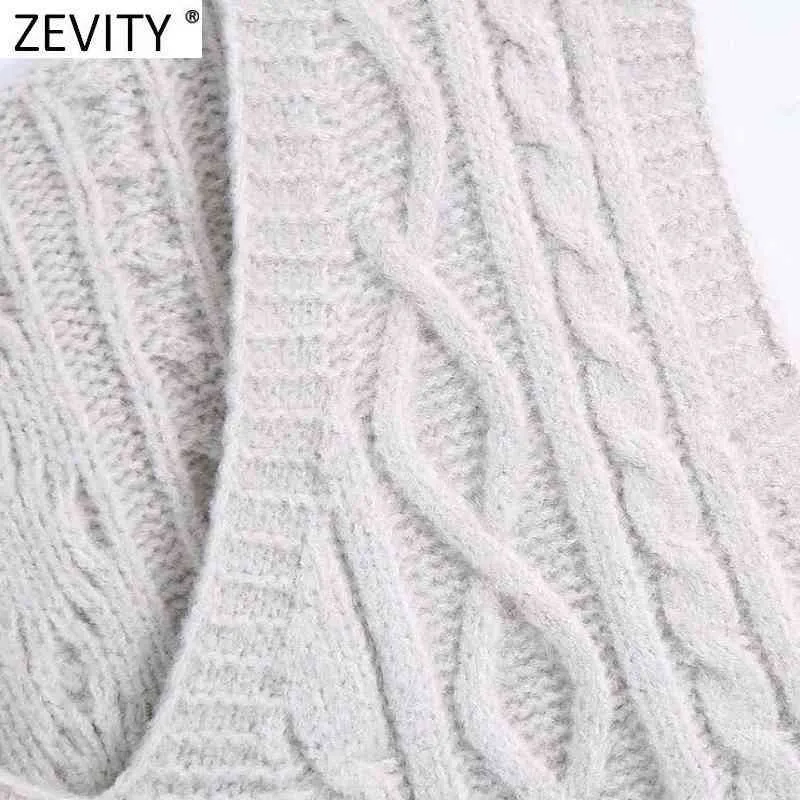 Zevity Donna Vintage con scollo a V Twist Crochet Casual Maglia senza maniche Gilet Maglione Lady Chic Gilet Pullover Maglione Top S687 210419