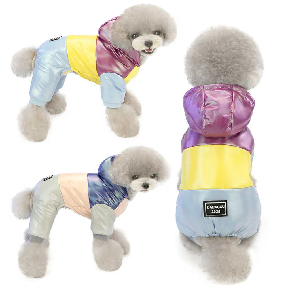 Dog Clothes Thicken Russian Winter Warm Hooded Puppy Pet Coat Jacket For Small Dogs Jumpsuit Rainbow Clothing Overalls Outfits 211007