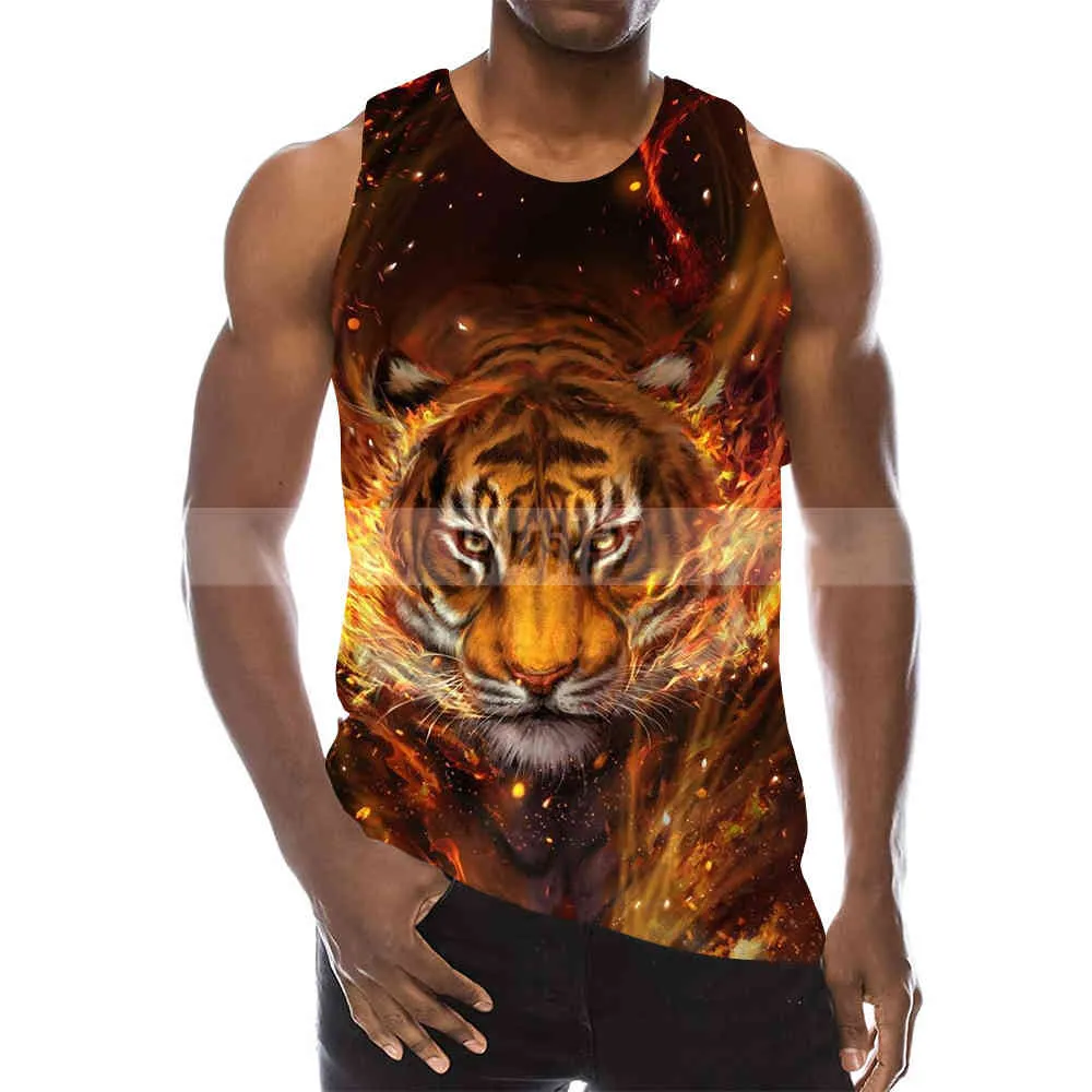 Heren Tijger Grafische Mouwloze 3D Top Vakantie Tees Dieren Tank Tops Gym Jongens Streetwear Nieuwigheid Vest257R