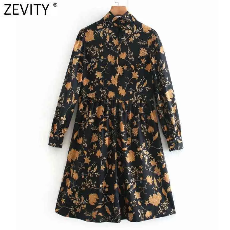 Kvinnor Vintage Stand Collar Totem Leaves Print Casual Court Klänning Kvinna Platser Puff Sleeve Chic Slim Vestido Cloth DS4901 210420