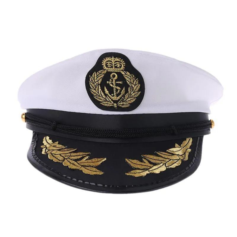 Wide Brim Hats White Adult Yacht Boat Captain Navy Cap Costume Party Cosplay Dress Sailor Hat250j
